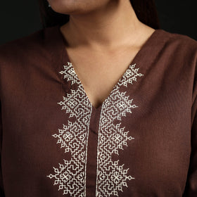 Flex cotton plain hand embroidered straight kurta for women