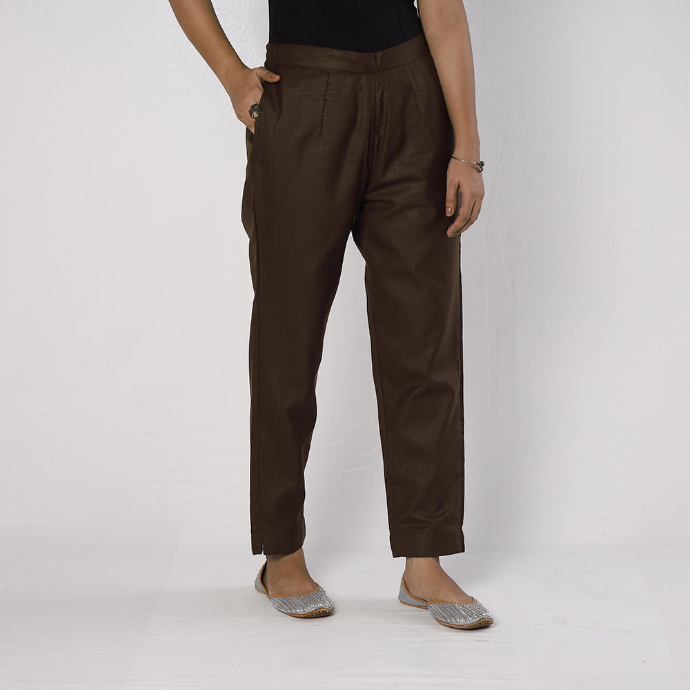 Buy Brown Flex Cotton Tapered Casual Pant for Women Online l iTokri.com