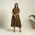  Brown Flex Cotton Tiered Plain Dress