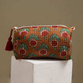 Floral hand block print quilted toiletry bags (set of 3) 11