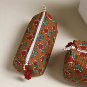 Floral hand block print quilted toiletry bags (set of 3) 11