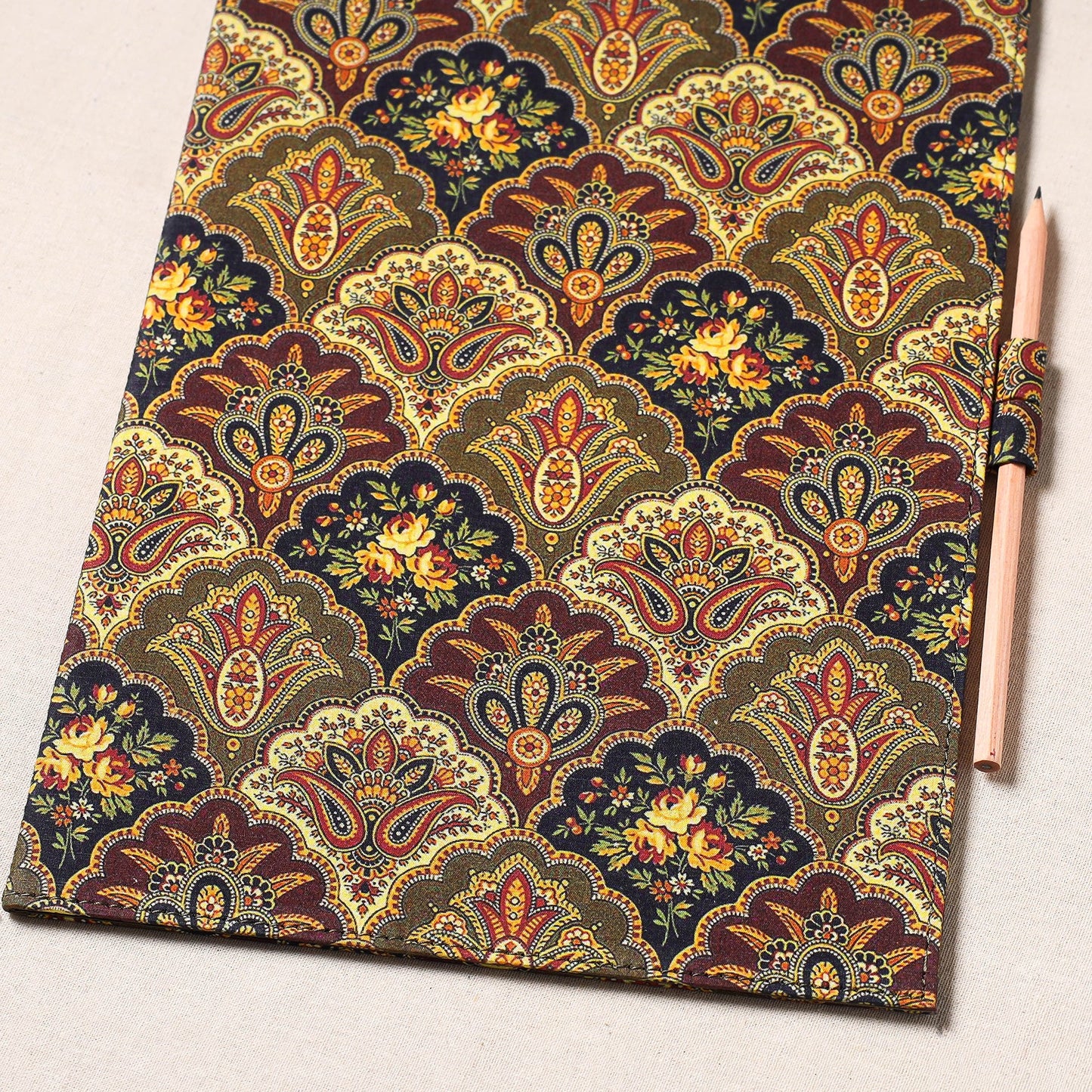 Brown Floral Printed Handcrafted File Folder with Pencil 