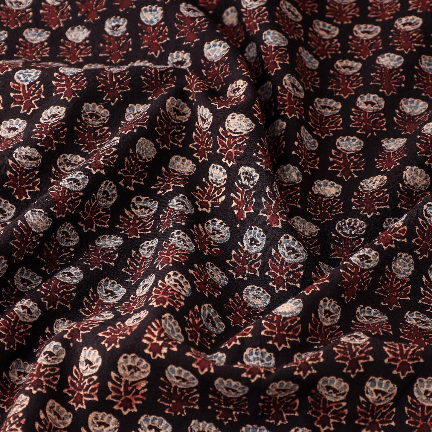 Buy Brown Florets Ajrakh Block Printed Cotton Fabric Online at iTokri.com