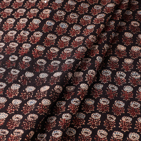 Buy Brown Florets Ajrakh Block Printed Cotton Fabric Online at iTokri.com