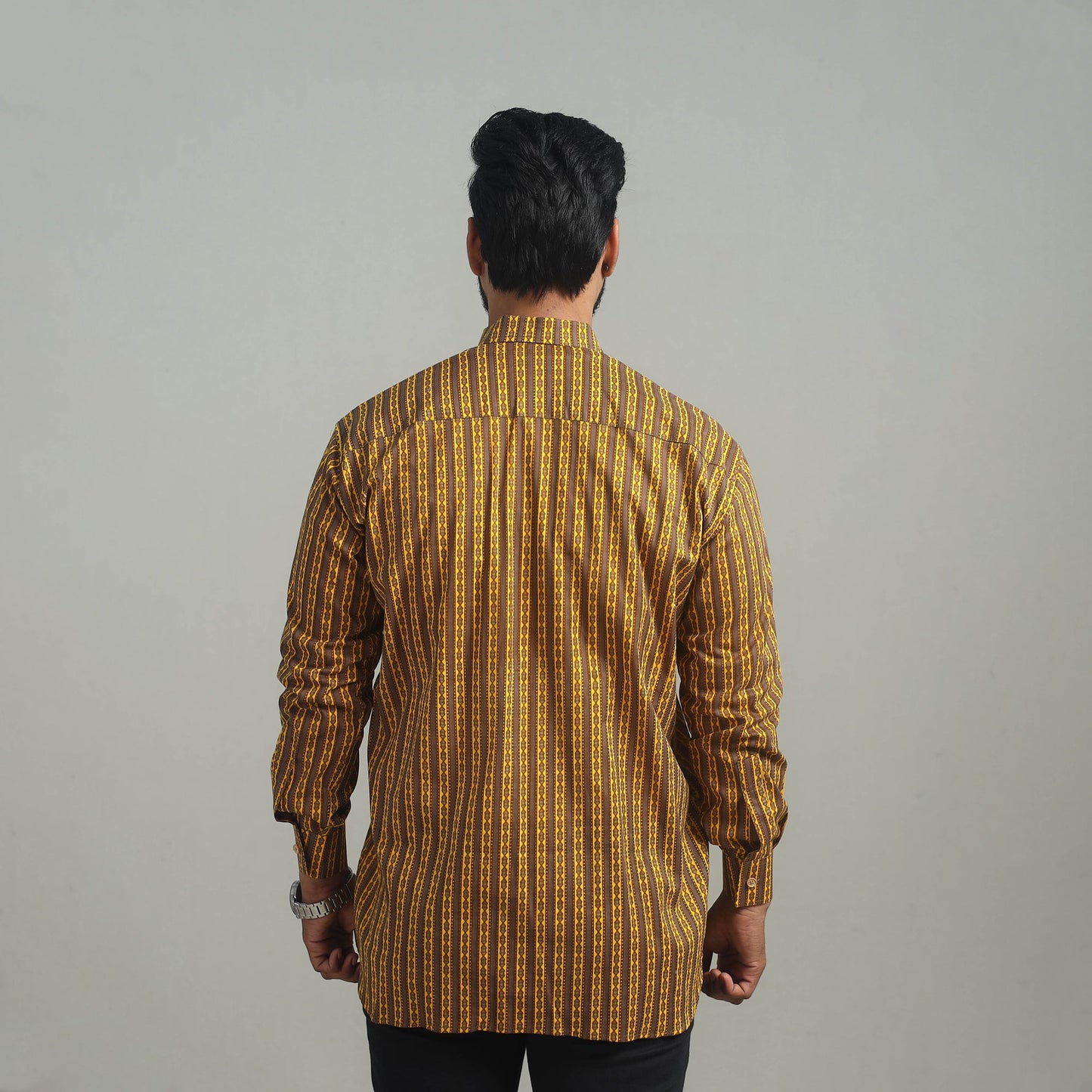  Brown Full Sleeve Cotton Men Jaipur Print Shirt 