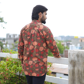 Brown Full Sleeve Block Print Cotton Men Sanganeri Shirt
