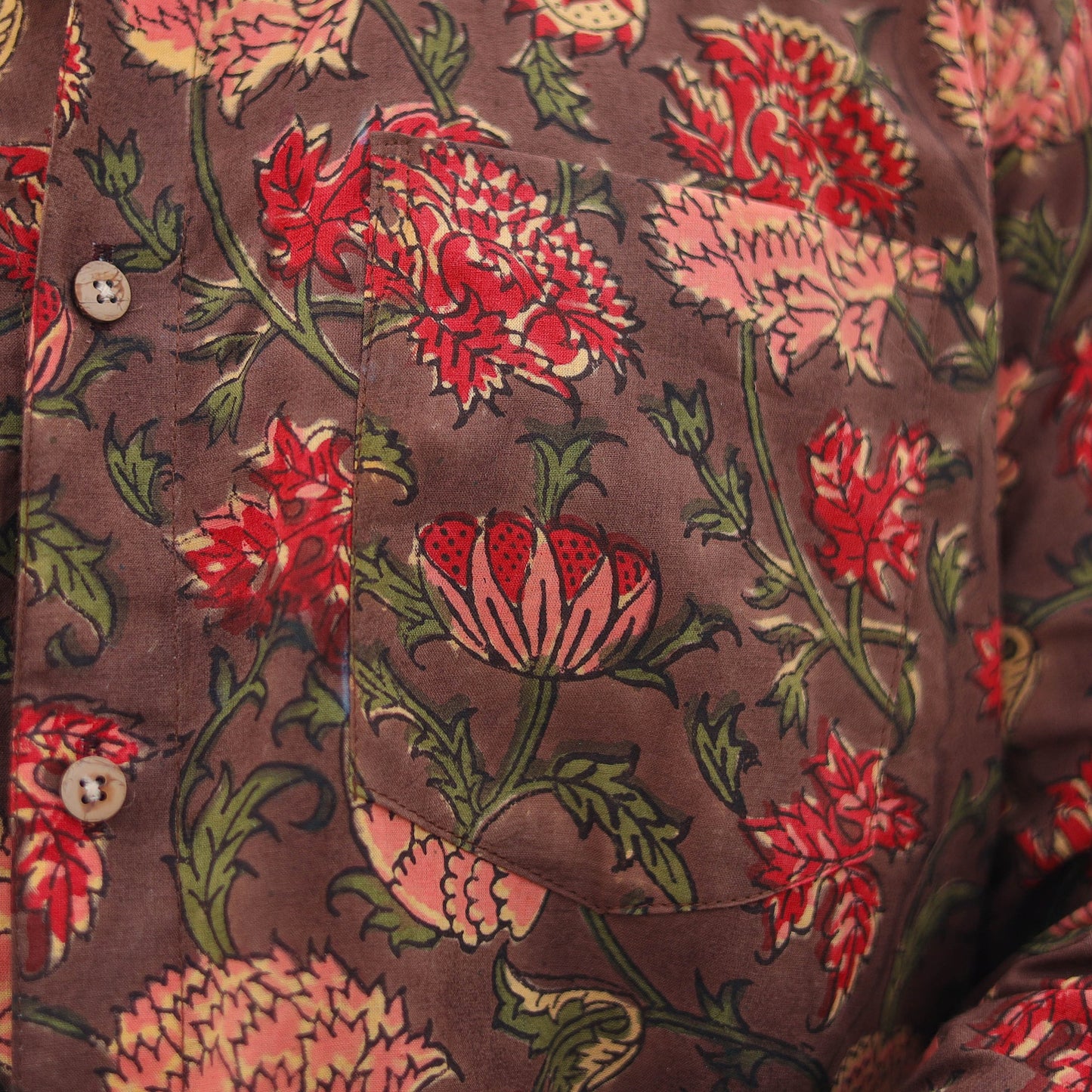Brown Full Sleeve Block Print Cotton Men Sanganeri Shirt