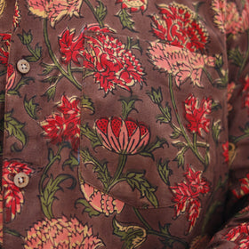 Brown Full Sleeve Block Print Cotton Men Sanganeri Shirt