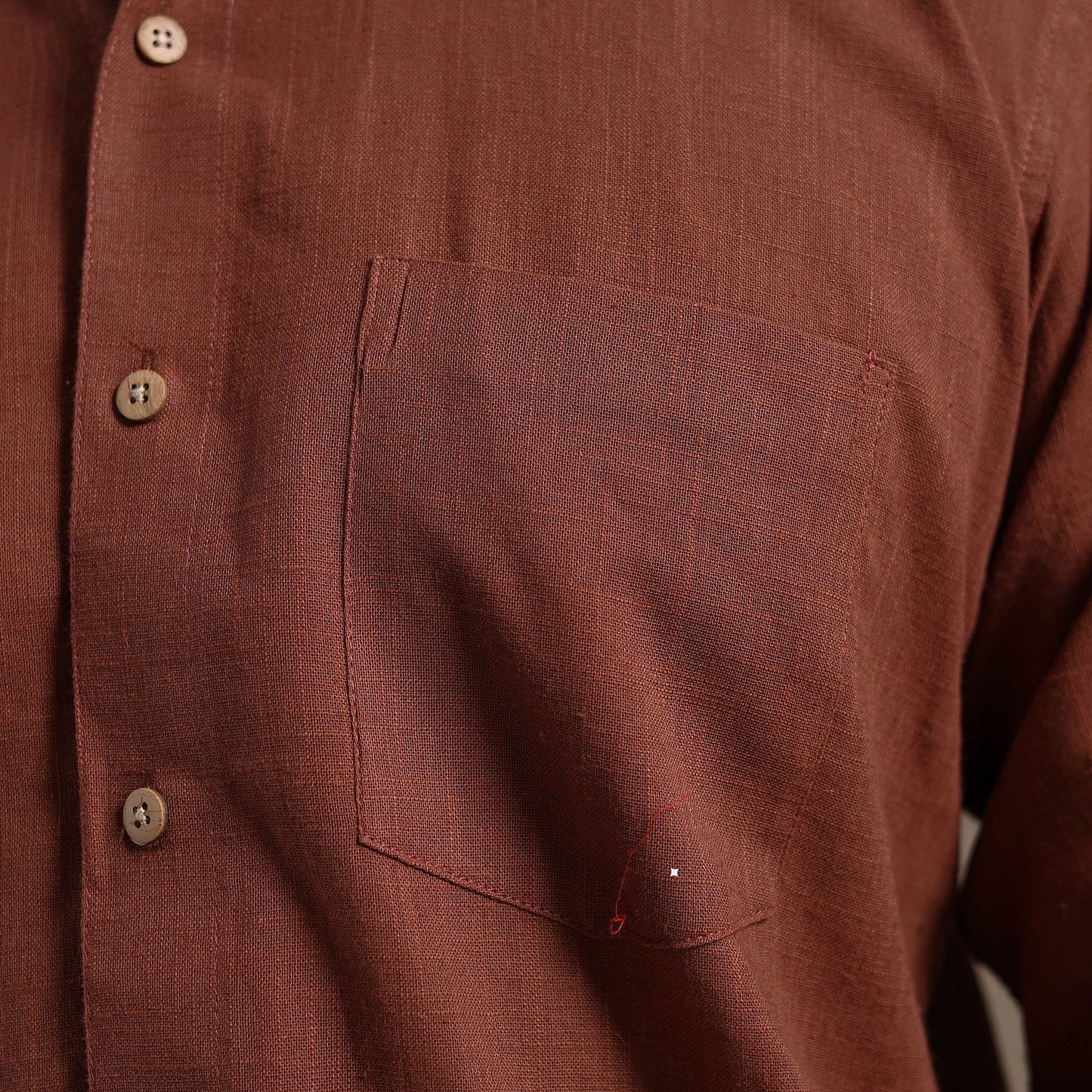 Brown Full Sleeve Slub Cotton Men Plain Shirt