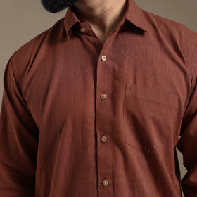 Brown Full Sleeve Slub Cotton Men Plain Shirt