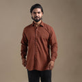 Brown Full Sleeve Slub Cotton Men Plain Shirt