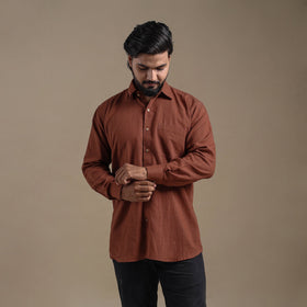 Brown Full Sleeve Slub Cotton Men Plain Shirt