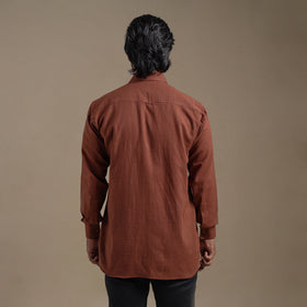 Brown Full Sleeve Slub Cotton Men Plain Shirt