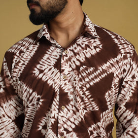 Buy Brown Full Sleeve Tie & Dye Cotton Men Shibori Shirt