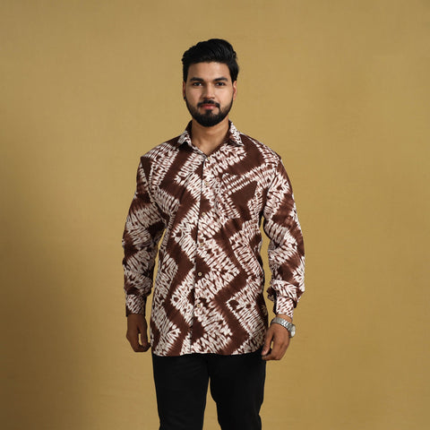 Buy Brown Full Sleeve Tie & Dye Cotton Men Shibori Shirt