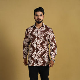 Buy Brown Full Sleeve Tie & Dye Cotton Men Shibori Shirt