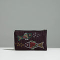 Brown Gamcha Fabric Hand Embroidered Jewelry Pouch