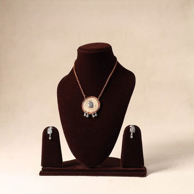 Brown - german silver jute necklace set 76 - handcrafted