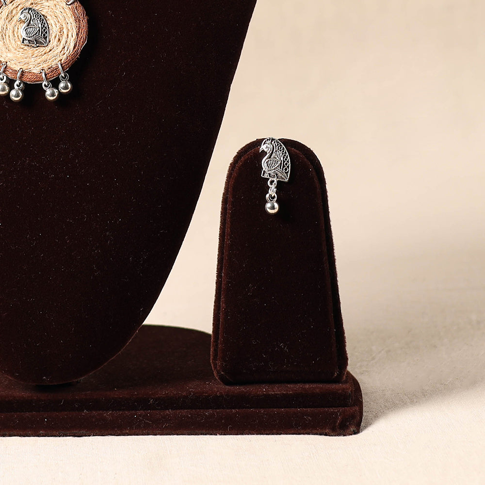 Brown - german silver jute necklace set 76 - handcrafted