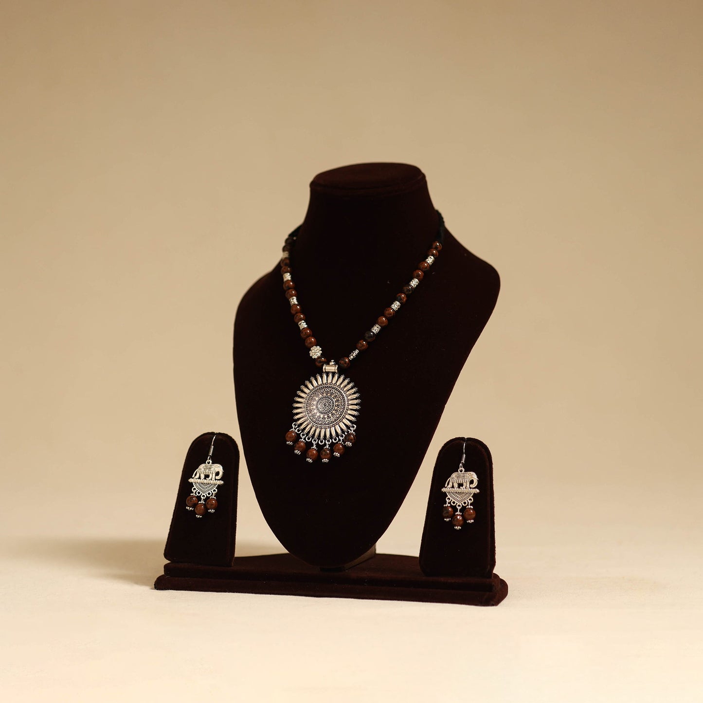 Brown - german silver necklace set with glass stones 21