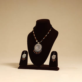 Brown - german silver necklace set with glass stones 21