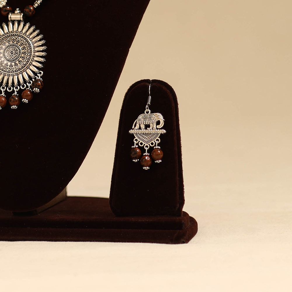 Brown - german silver necklace set with glass stones 21