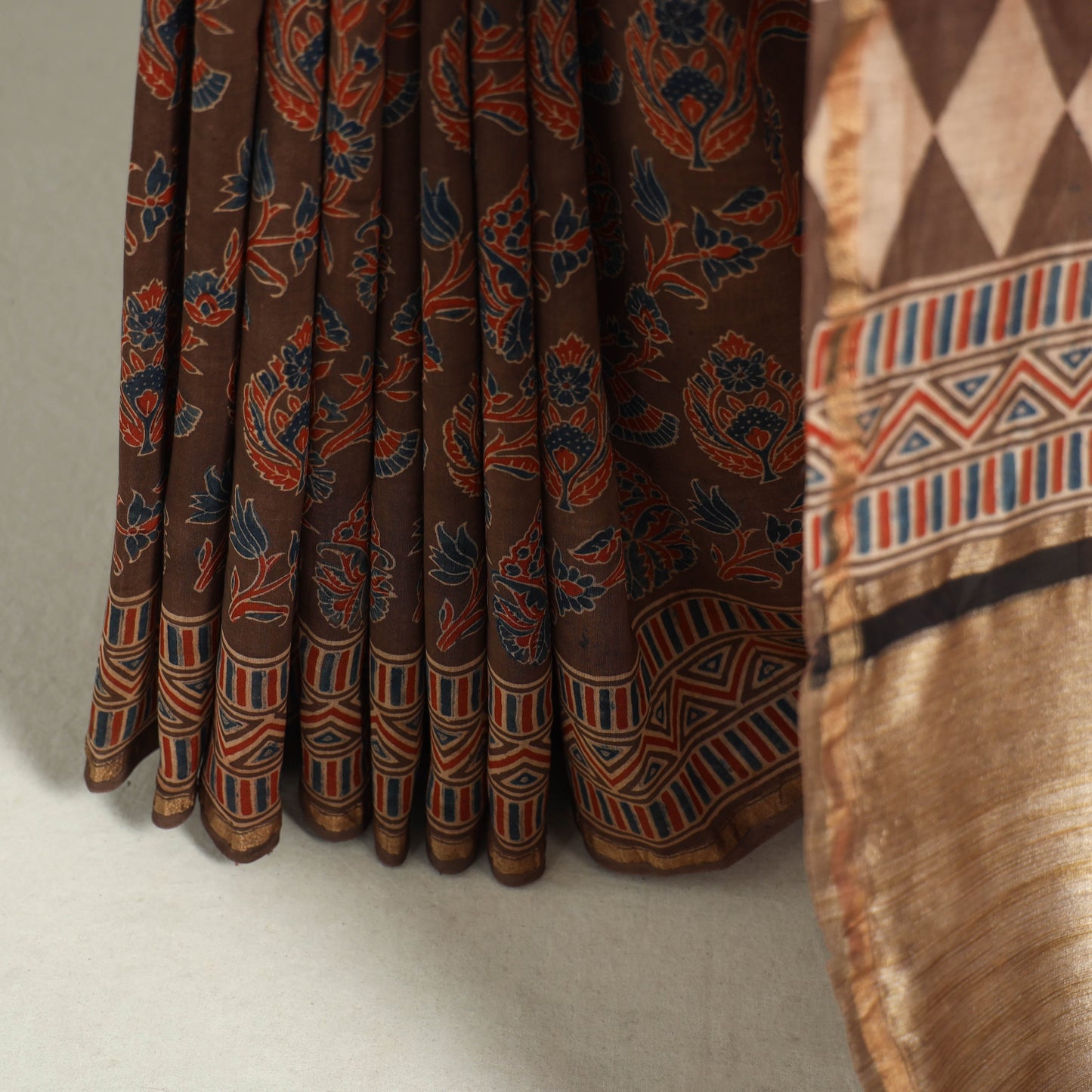 Ghicha Pallu Chanderi Silk Natural Dyed Ajrakh Print Saree