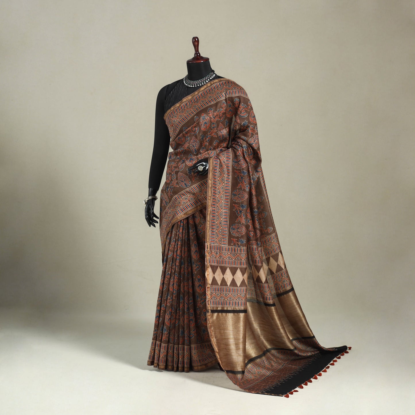 Ghicha Pallu Chanderi Silk Natural Dyed Ajrakh Print Saree