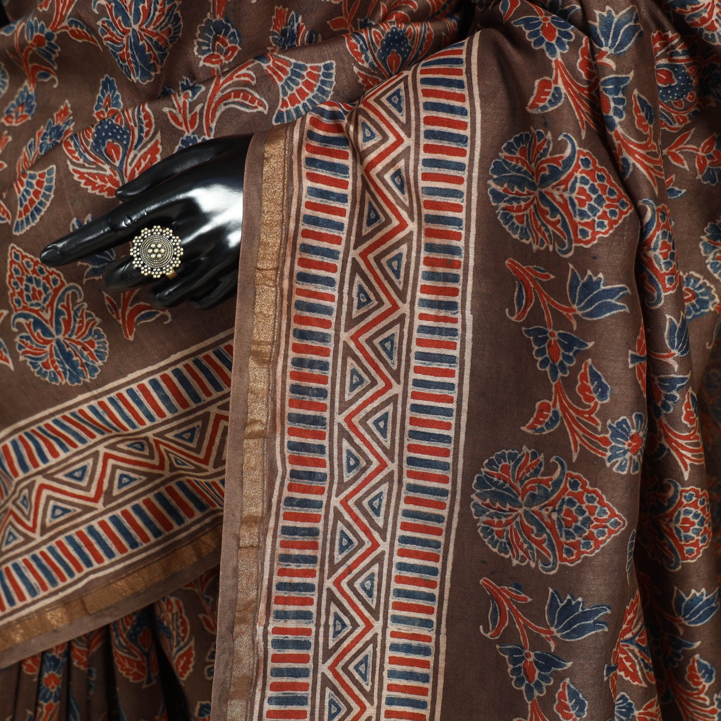 Ghicha Pallu Chanderi Silk Natural Dyed Ajrakh Print Saree