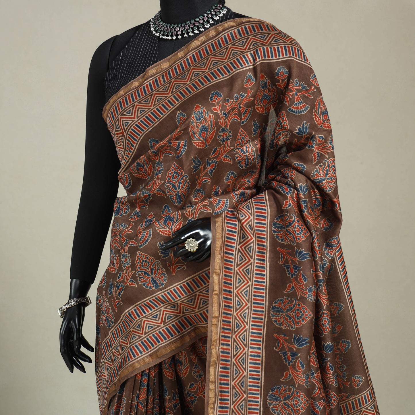 Ghicha Pallu Chanderi Silk Natural Dyed Ajrakh Print Saree