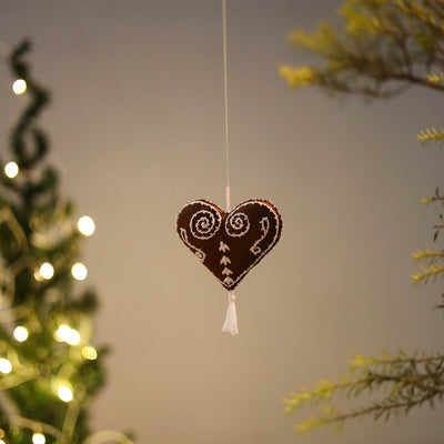 Brown - gingerbread hearts - hand embroidered felt