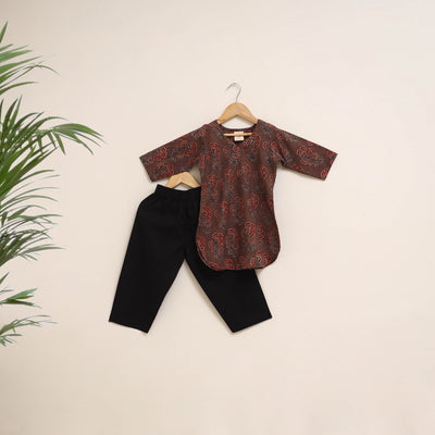 Brown - girls pure cotton kurta set (2-6 years) 14