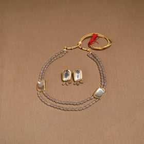 Glass beads kundan work necklace set 68 - handcrafted