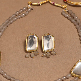 Glass beads kundan work necklace set 68 - handcrafted