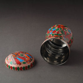 Brown Bengal Patua Handpainted Stainless Steel Multi Utility Canister