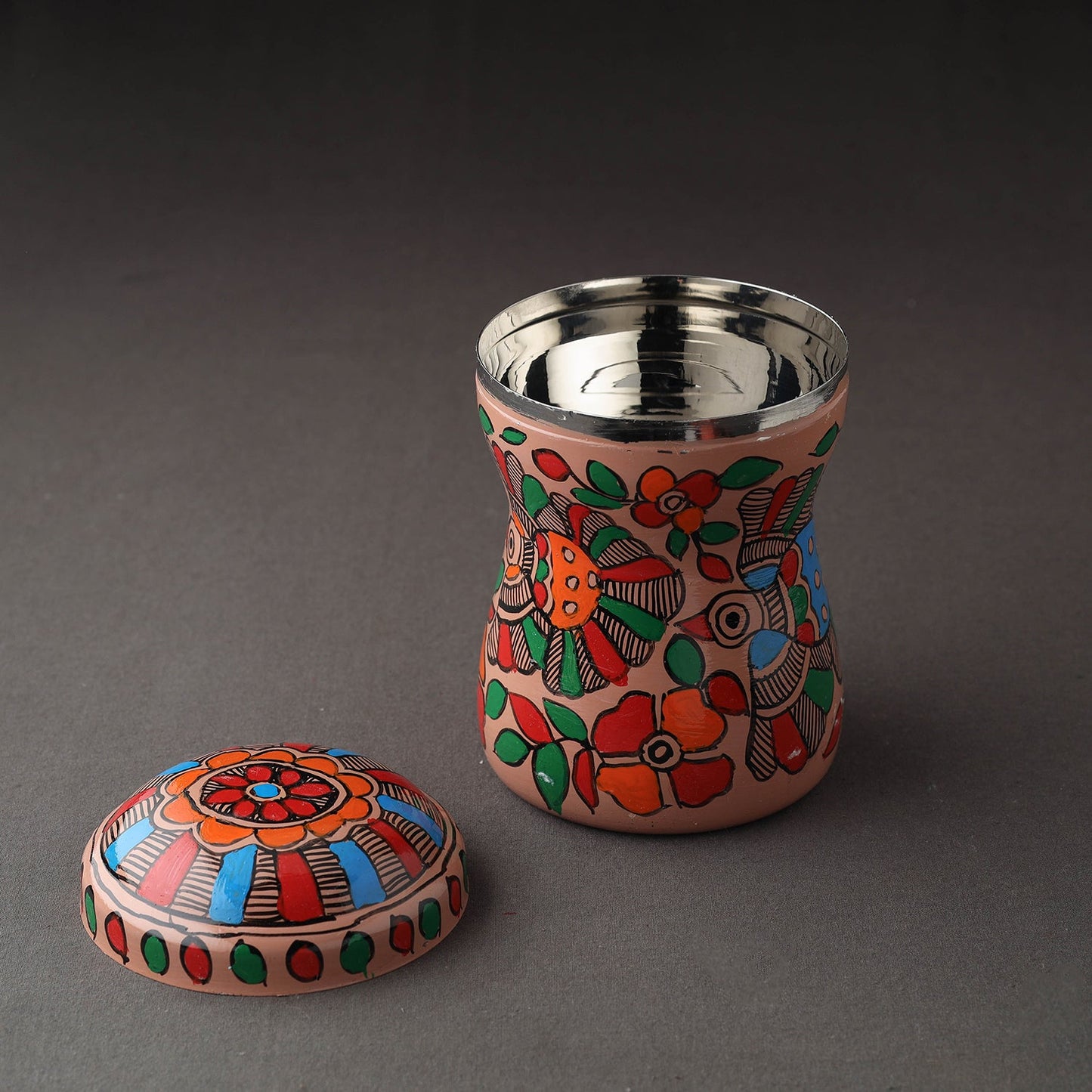 Multicolor Bengal Patua Handpainted Stainless Steel Multi Utility Canister