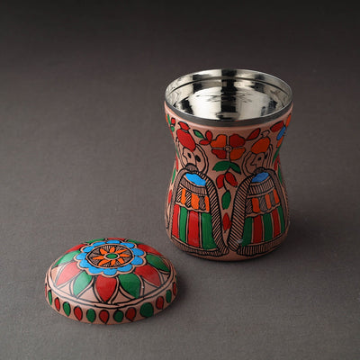 Multicolor Bengal Patua Handpainted Stainless Steel Multi Utility Canister