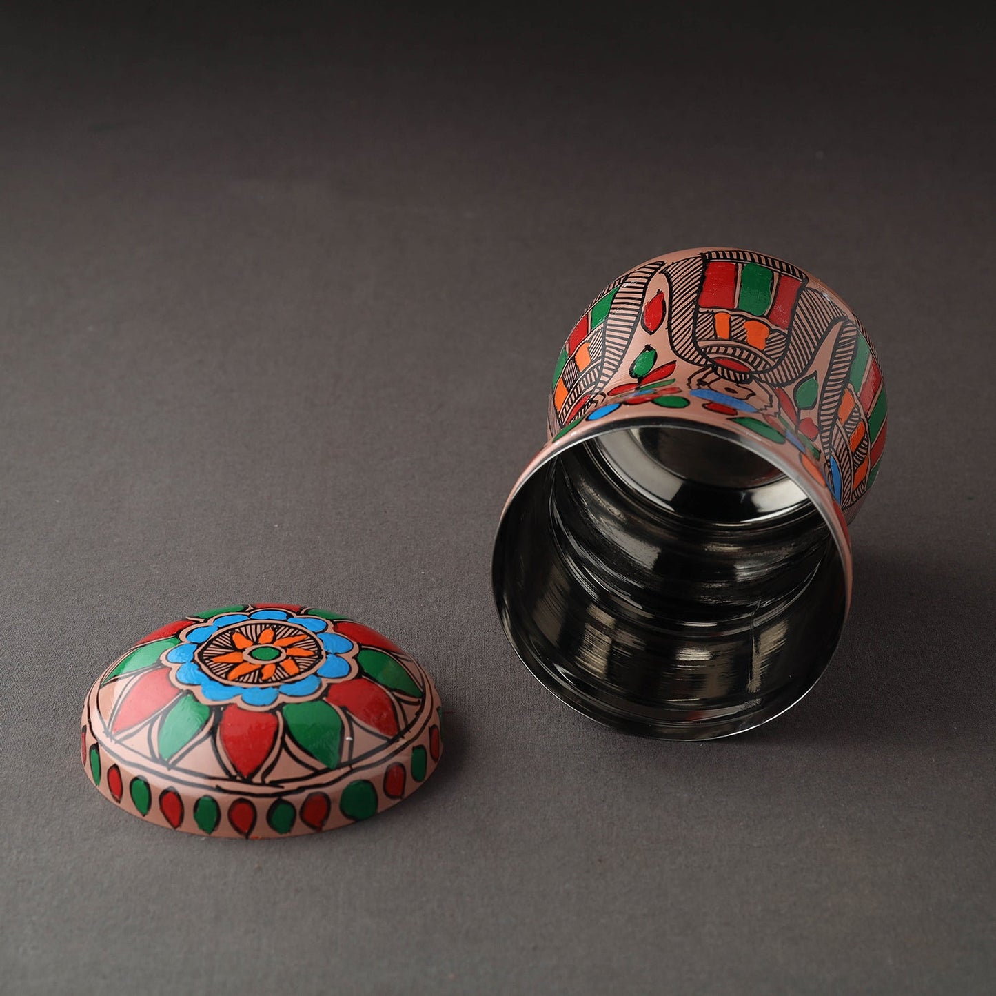 Multicolor Bengal Patua Handpainted Stainless Steel Multi Utility Canister