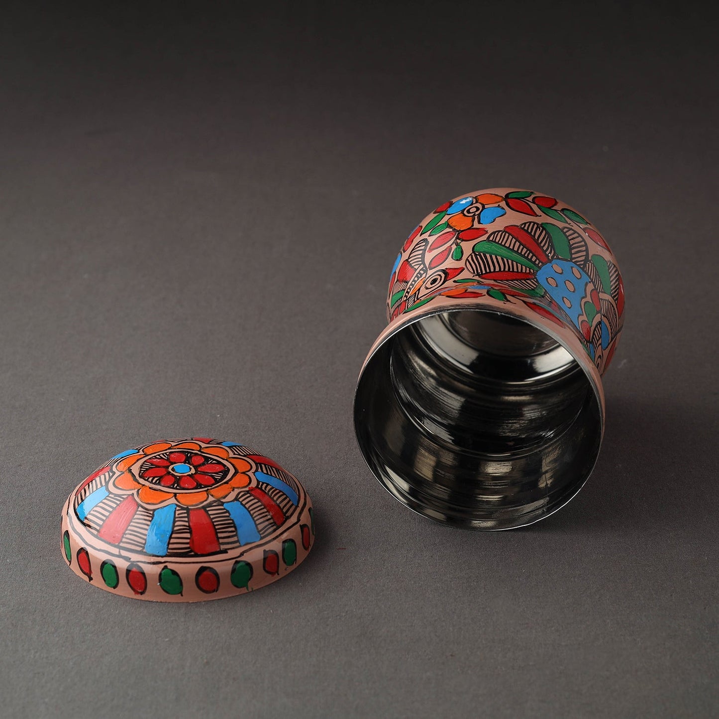 Multicolor Bengal Patua Handpainted Stainless Steel Multi Utility Canister