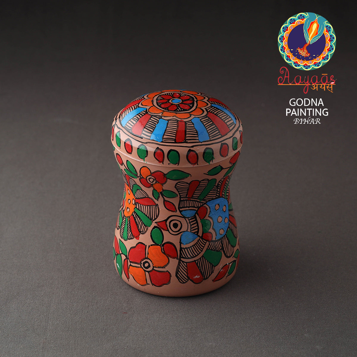 Multicolor Bengal Patua Handpainted Stainless Steel Multi Utility Canister