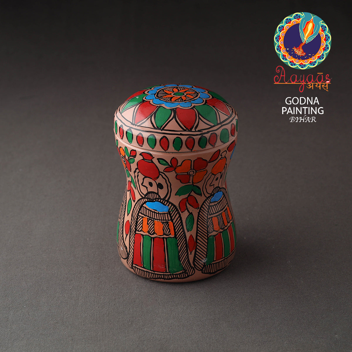 Multicolor Bengal Patua Handpainted Stainless Steel Multi Utility Canister