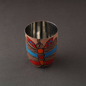 Godna Madhubani Brown Handpainted Stainless Steel Glass