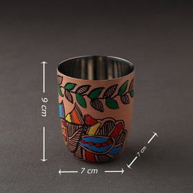 Godna Madhubani Brown Handpainted Stainless Steel Glass 