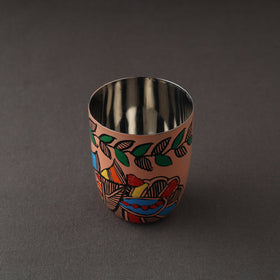 Godna Madhubani Brown Handpainted Stainless Steel Glass 