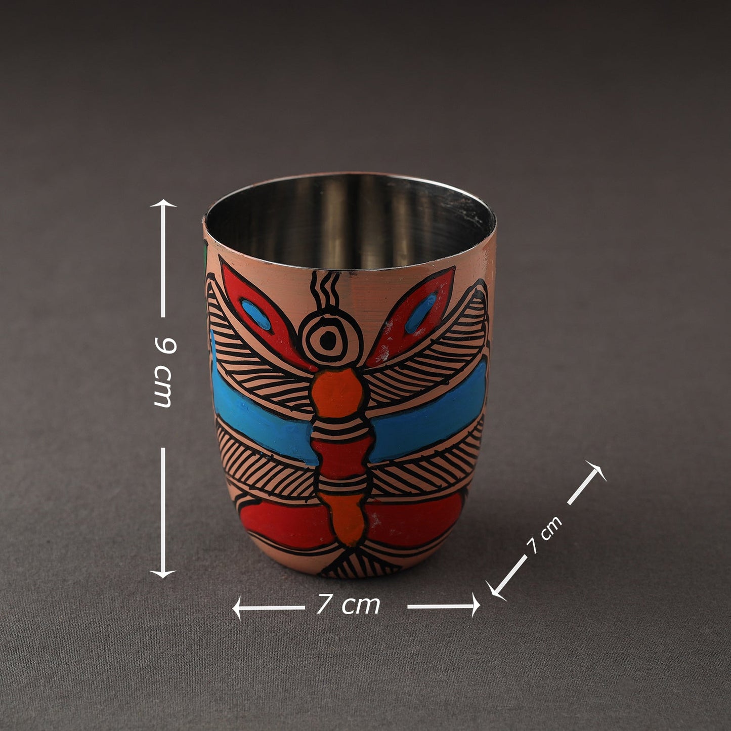 Godna Madhubani Brown Handpainted Stainless Steel Glass