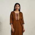 Brown Gota Work Mercerised Cotton Straight Dharwad Kurta for Women