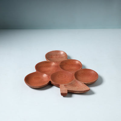  Brown Handcarved Natural Neem Wooden Tray 