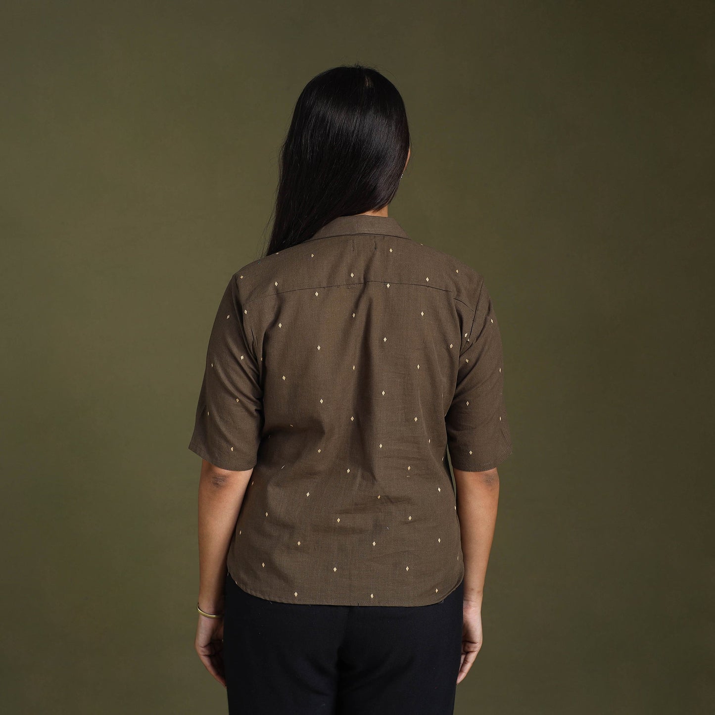  Brown Half Sleeve Cotton Jacquard Crop Top