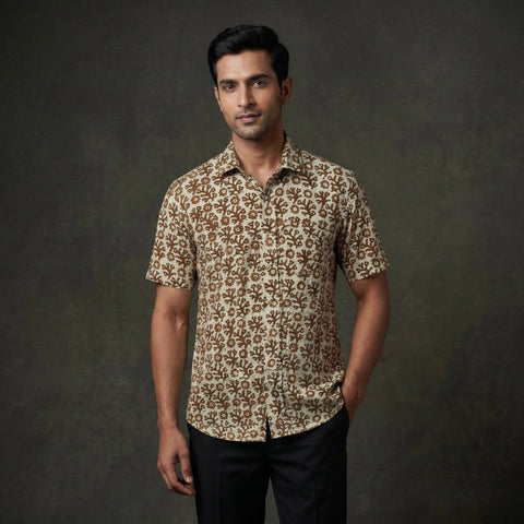 Half sleeve cotton men hand block batik print shirt 02
