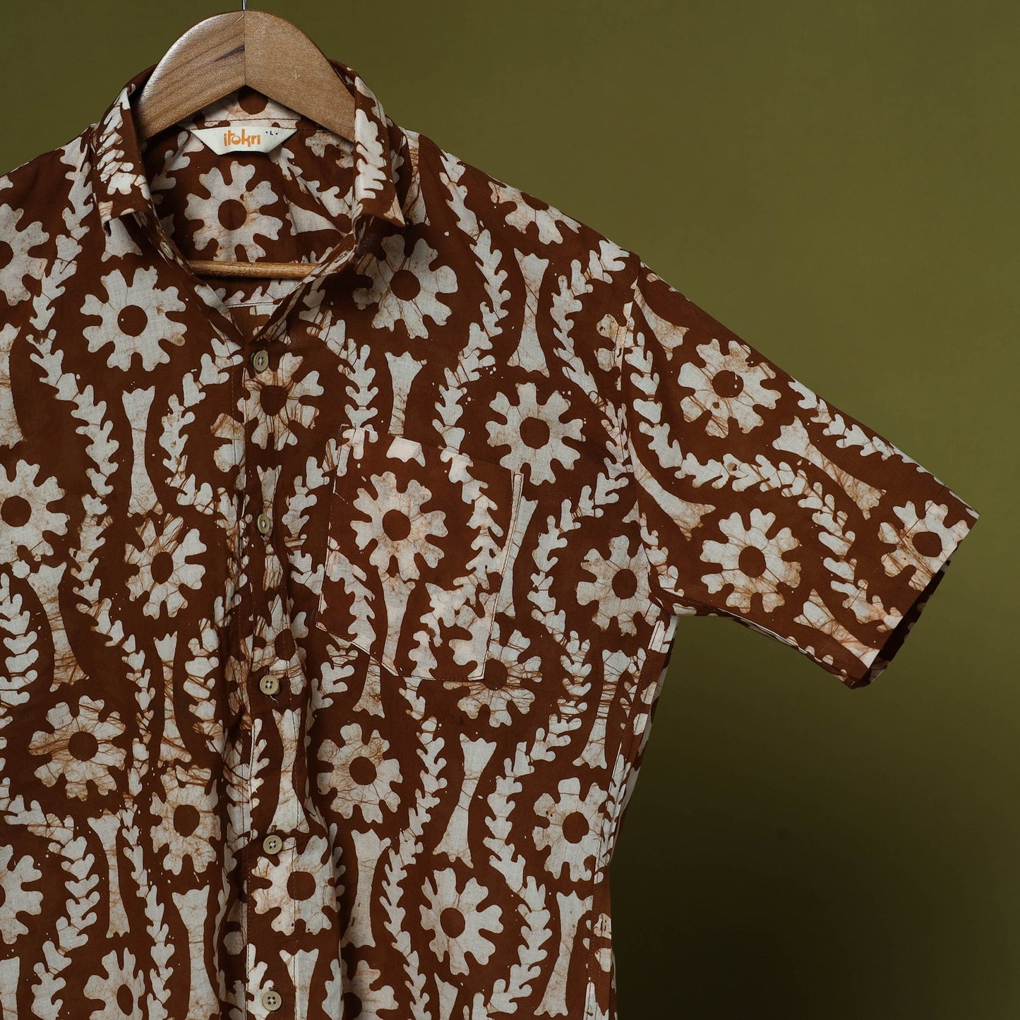 Half sleeve cotton men hand block batik print shirt 07